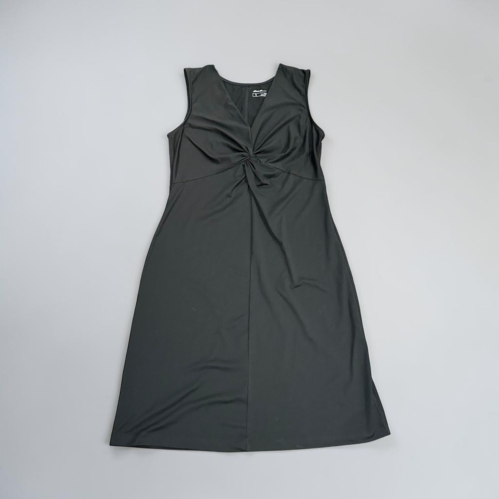 Eddie Bauer Women Black Twist Front Aster Tie the Knot Travel Dress Tall Medium